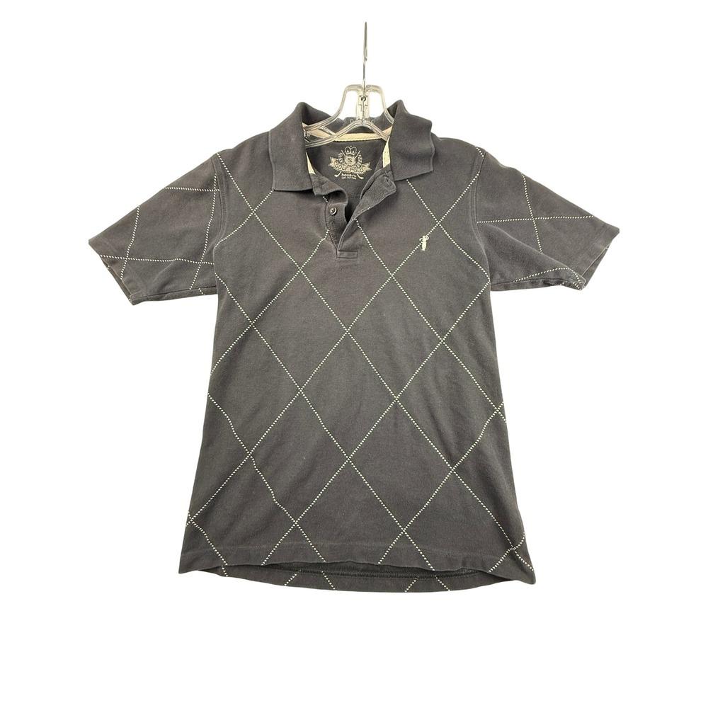 Bossini Golf Polo Shirt Mens Small Charcoal Gray Argyle Cotton Short Sleeve
